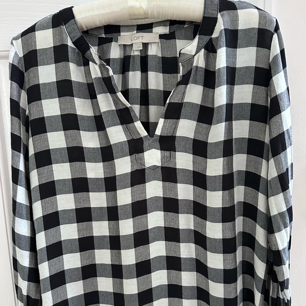 Ann Taylor Loft Black Buffalo Plaid Tunic Top Blouse